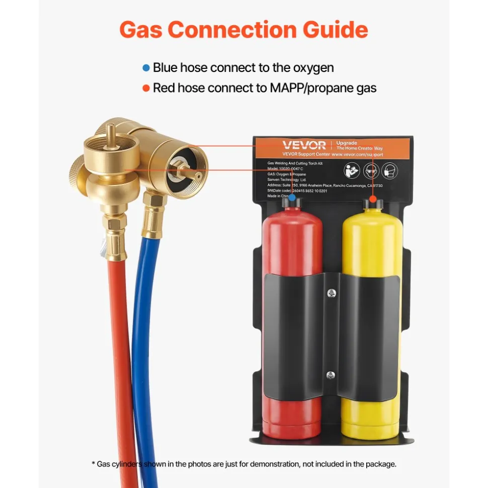 VEVOR Oxygen Propane Torch Kit, Brass Welding Torch for Oxygen MAPP Gas with Dual Pressure Gauges, Portable Oxy-Propane MAPP Brazing Tool Kit with Cylinder Rack for Welding, Soldering, Metal Heating