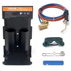 VEVOR Oxygen Propane Torch Kit, Brass Welding Torch for Oxygen MAPP Gas with Dual Pressure Gauges, Portable Oxy-Propane MAPP Brazing Tool Kit with Cylinder Rack for Welding, Soldering, Metal Heating