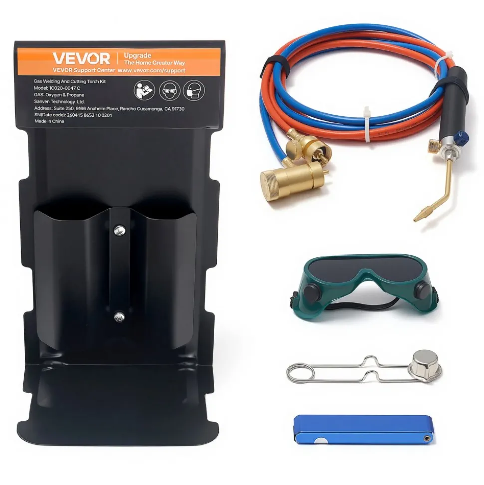 VEVOR Oxygen Propane Torch Kit, Brass Welding Torch for Oxygen MAPP Gas with Dual Pressure Gauges, Portable Oxy-Propane MAPP Brazing Tool Kit with Cylinder Rack for Welding, Soldering, Metal Heating