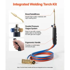 VEVOR Oxygen Propane Torch Kit, Brass Welding Torch for Oxygen MAPP Gas with Dual Pressure Gauges, Portable Oxy-Propane MAPP Brazing Tool Kit with Cylinder Rack for Welding, Soldering, Metal Heating