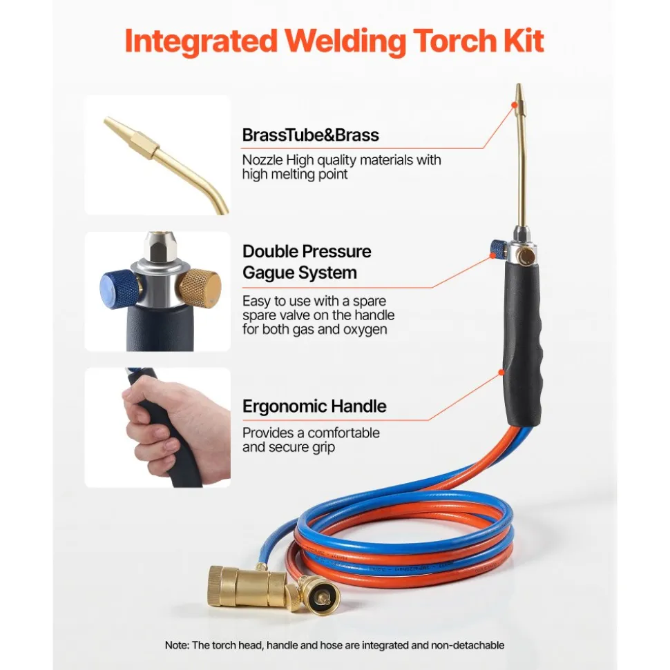 VEVOR Oxygen Propane Torch Kit, Brass Welding Torch for Oxygen MAPP Gas with Dual Pressure Gauges, Portable Oxy-Propane MAPP Brazing Tool Kit with Cylinder Rack for Welding, Soldering, Metal Heating