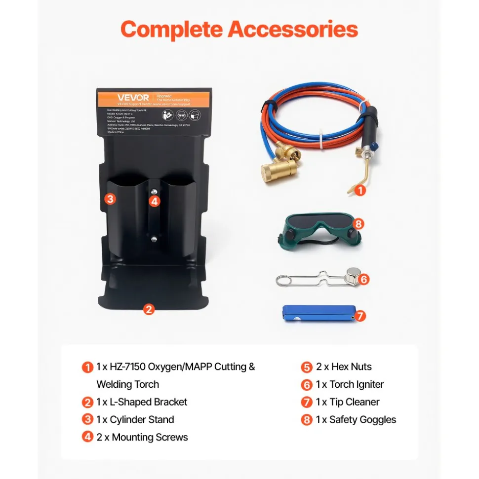 VEVOR Oxygen Propane Torch Kit, Brass Welding Torch for Oxygen MAPP Gas with Dual Pressure Gauges, Portable Oxy-Propane MAPP Brazing Tool Kit with Cylinder Rack for Welding, Soldering, Metal Heating