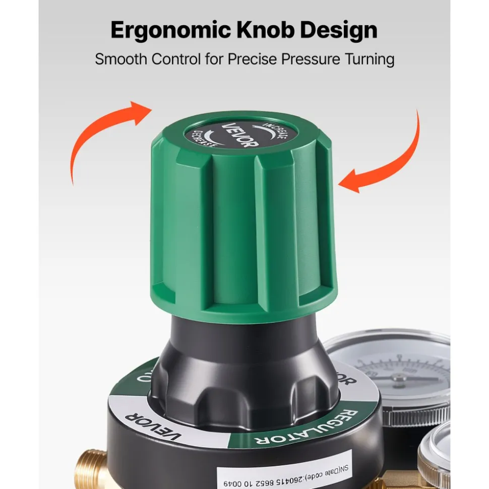 VEVOR Oxygen Regulator, Precise Oxy Regulator, 0-4000PSI Welding Gas Gauge with CGA-540 Inlet Connection & 9/16"-18 RH Outlet Connection, PC Knob Adjustment