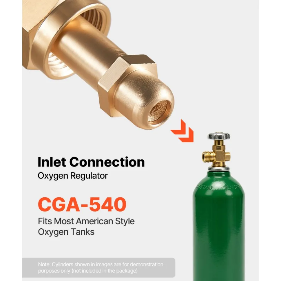 VEVOR Oxygen Regulator, Precise Oxy Regulator, 0-4000PSI Welding Gas Gauge with CGA-540 Inlet Connection & 9/16"-18 RH Outlet Connection, PC Knob Adjustment