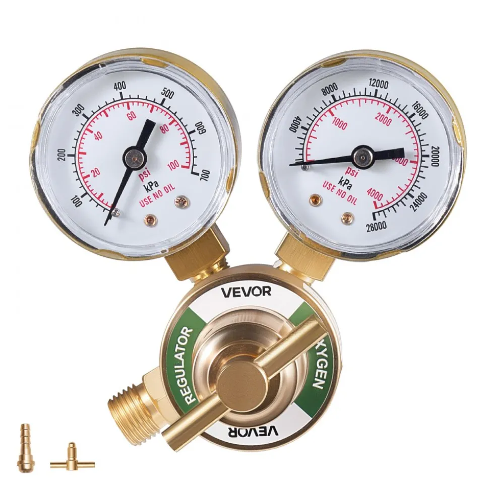 VEVOR Oxygen Regulator, Precise Oxy Regulator, 0-4000PSI Welding Gas Gauge with CGA-540 Inlet Connection & 9/16"-18 RH Outlet Connection, T-Handle Adjustment