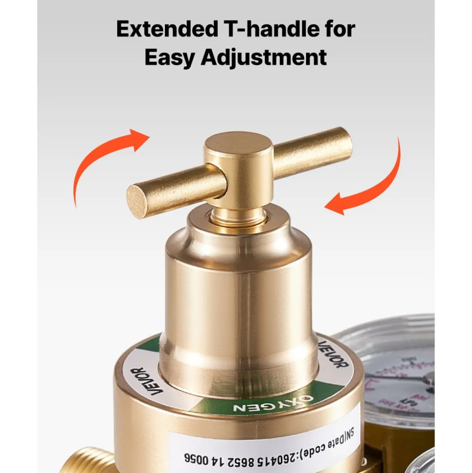 VEVOR Oxygen Regulator, Precise Oxy Regulator, 0-4000PSI Welding Gas Gauge with CGA-540 Inlet Connection & 9/16"-18 RH Outlet Connection, T-Handle Adjustment