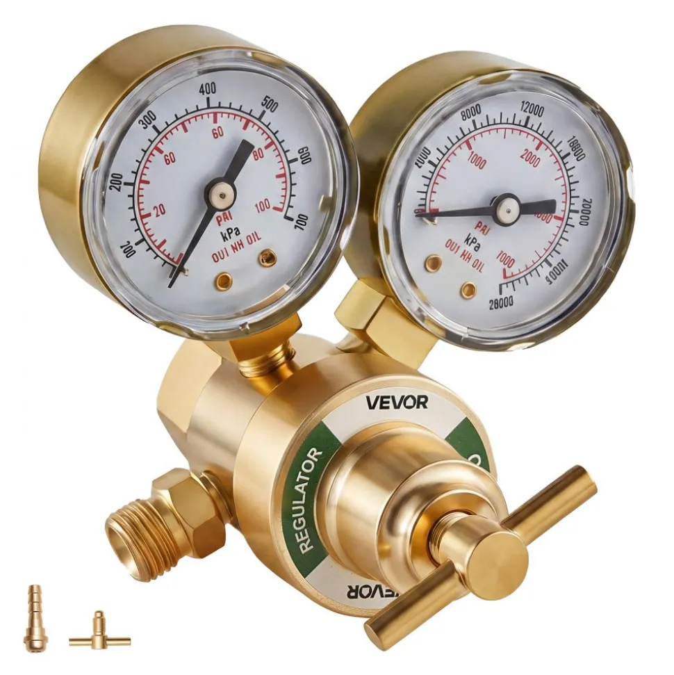 VEVOR Oxygen Regulator, Precise Oxy Regulator, 0-4000PSI Welding Gas Gauge with CGA-540 Inlet Connection & 9/16"-18 RH Outlet Connection, T-Handle Adjustment