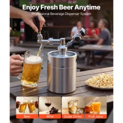 VEVOR 64oz Mini Keg, Pressurized Growler Tap System, 304 Stainless Steel Beer Kit, with Co2 Regulator, Self-Closing Faucet, Keeps Fresh and Carbonation for Homebrew, Craft and Draft Beer