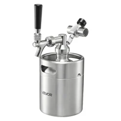 VEVOR 64oz Mini Keg, Pressurized Growler Tap System, 304 Stainless Steel Beer Kit, with Co2 Regulator, Self-Closing Faucet, Keeps Fresh and Carbonation for Homebrew, Craft and Draft Beer