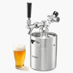 VEVOR 64oz Mini Keg, Pressurized Growler Tap System, 304 Stainless Steel Beer Kit, with Co2 Regulator, Self-Closing Faucet, Keeps Fresh and Carbonation for Homebrew, Craft and Draft Beer