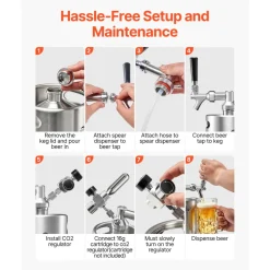 VEVOR 64oz Mini Keg, Pressurized Growler Tap System, 304 Stainless Steel Beer Kit, with Co2 Regulator, Self-Closing Faucet, Keeps Fresh and Carbonation for Homebrew, Craft and Draft Beer