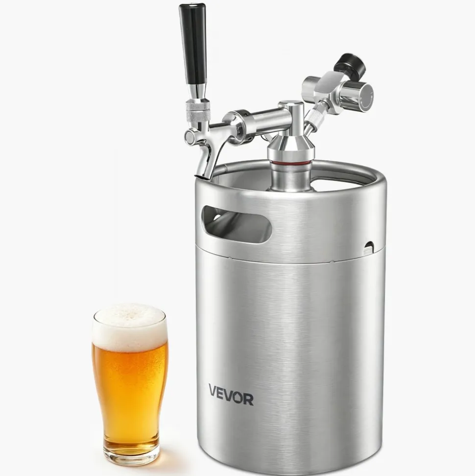 VEVOR 170oz Mini Keg, Pressurized Growler Tap System, 304 Stainless Steel Beer Kit, with Co2 Regulator, Self-Closing Faucet, Keeps Fresh and Carbonation for Homebrew, Craft and Draft Beer