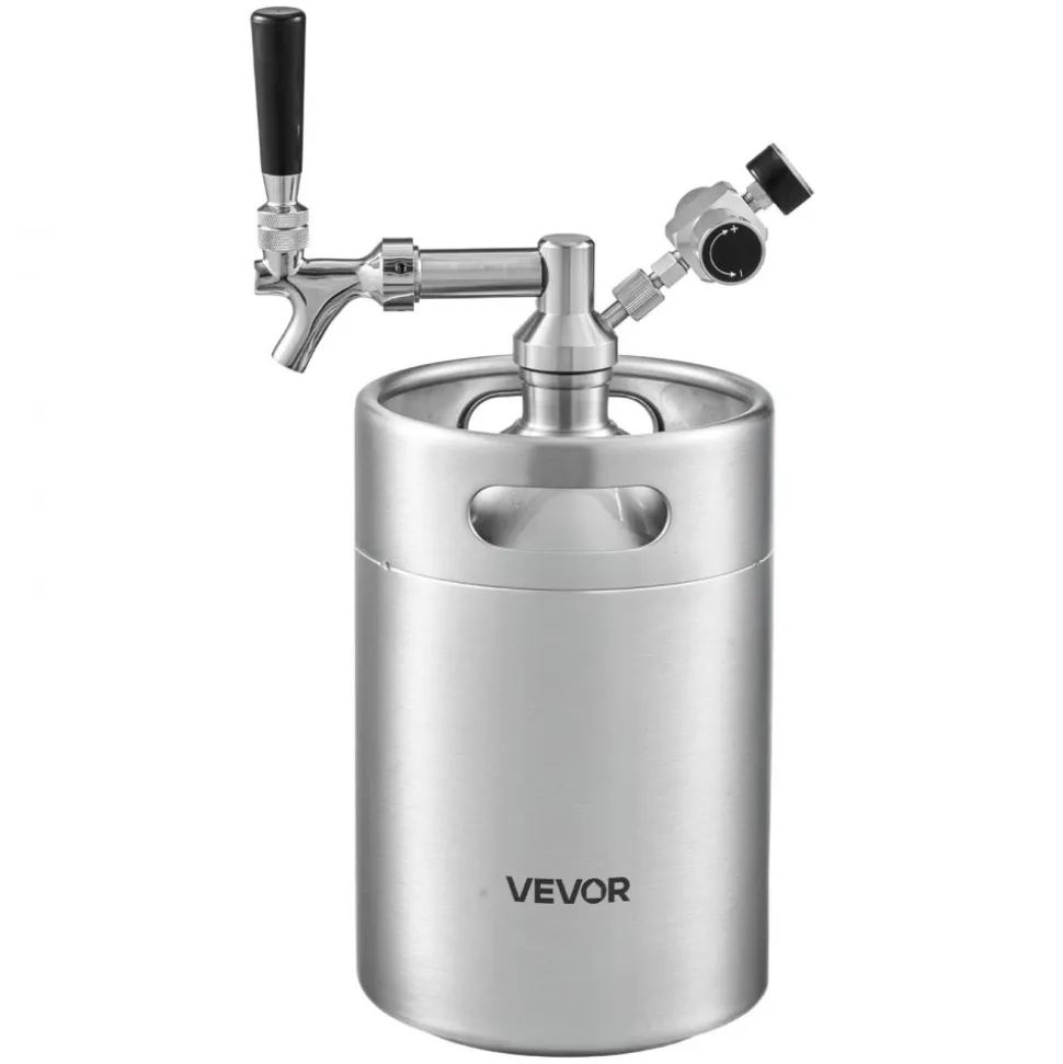 VEVOR 170oz Mini Keg, Pressurized Growler Tap System, 304 Stainless Steel Beer Kit, with Co2 Regulator, Self-Closing Faucet, Keeps Fresh and Carbonation for Homebrew, Craft and Draft Beer