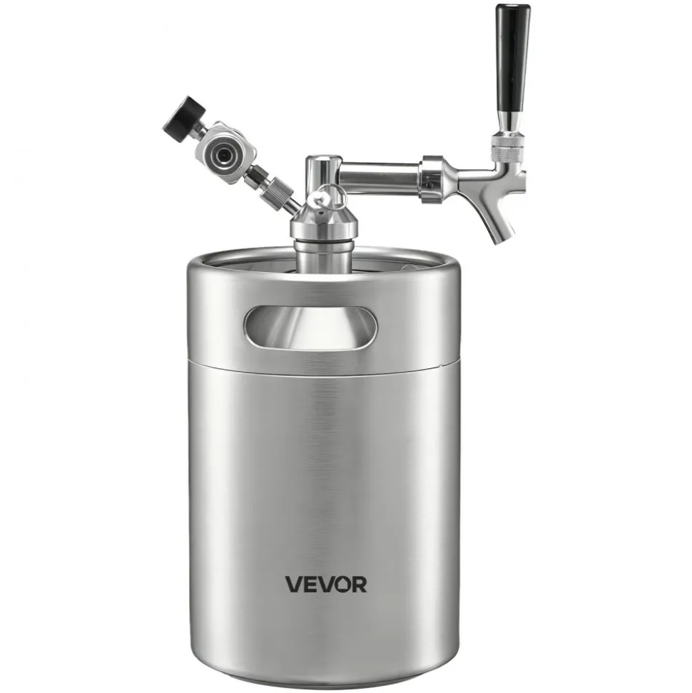 VEVOR 170oz Mini Keg, Pressurized Growler Tap System, 304 Stainless Steel Beer Kit, with Co2 Regulator, Self-Closing Faucet, Keeps Fresh and Carbonation for Homebrew, Craft and Draft Beer