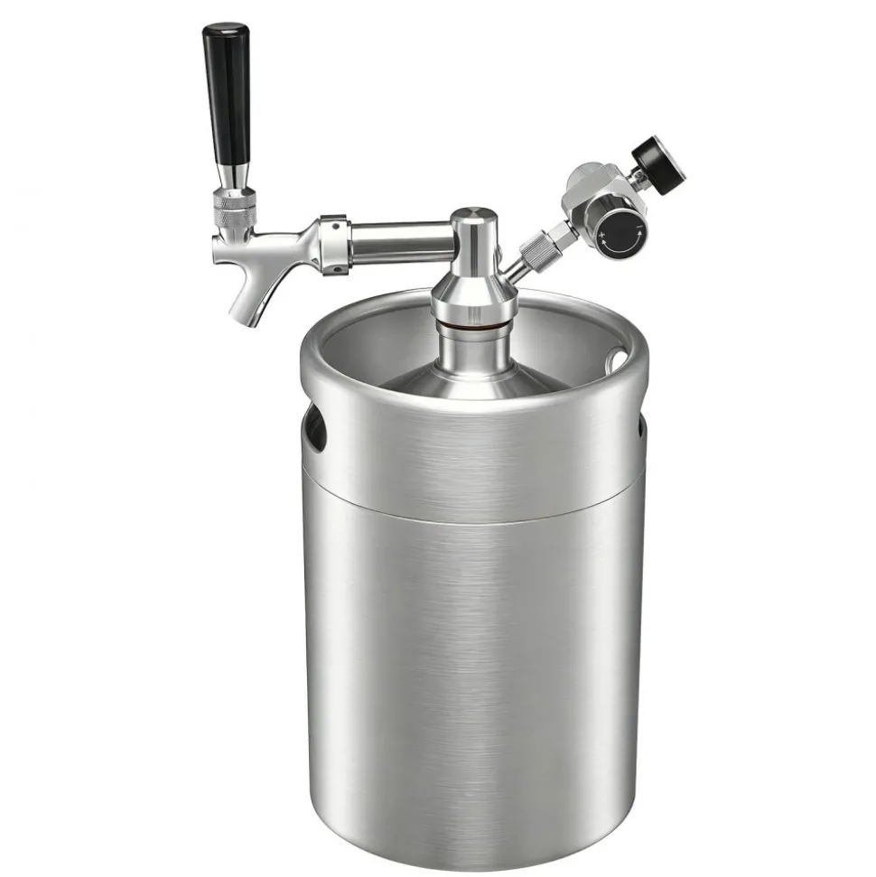 VEVOR 170oz Mini Keg, Pressurized Growler Tap System, 304 Stainless Steel Beer Kit, with Co2 Regulator, Self-Closing Faucet, Keeps Fresh and Carbonation for Homebrew, Craft and Draft Beer