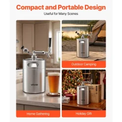 VEVOR 128oz Mini Keg, Pressurized Growler Tap System, 304 Stainless Steel Beer Kit, with Co2 Regulator, Self-Closing Faucet, Keeps Fresh and Carbonation for Homebrew, Craft and Draft Beer