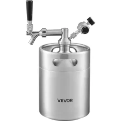 VEVOR 128oz Mini Keg, Pressurized Growler Tap System, 304 Stainless Steel Beer Kit, with Co2 Regulator, Self-Closing Faucet, Keeps Fresh and Carbonation for Homebrew, Craft and Draft Beer