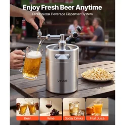 VEVOR 128oz Mini Keg, Pressurized Growler Tap System, 304 Stainless Steel Beer Kit, with Co2 Regulator, Self-Closing Faucet, Keeps Fresh and Carbonation for Homebrew, Craft and Draft Beer