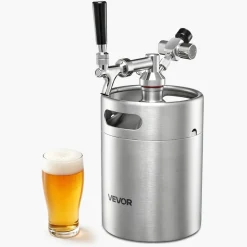 VEVOR 128oz Mini Keg, Pressurized Growler Tap System, 304 Stainless Steel Beer Kit, with Co2 Regulator, Self-Closing Faucet, Keeps Fresh and Carbonation for Homebrew, Craft and Draft Beer