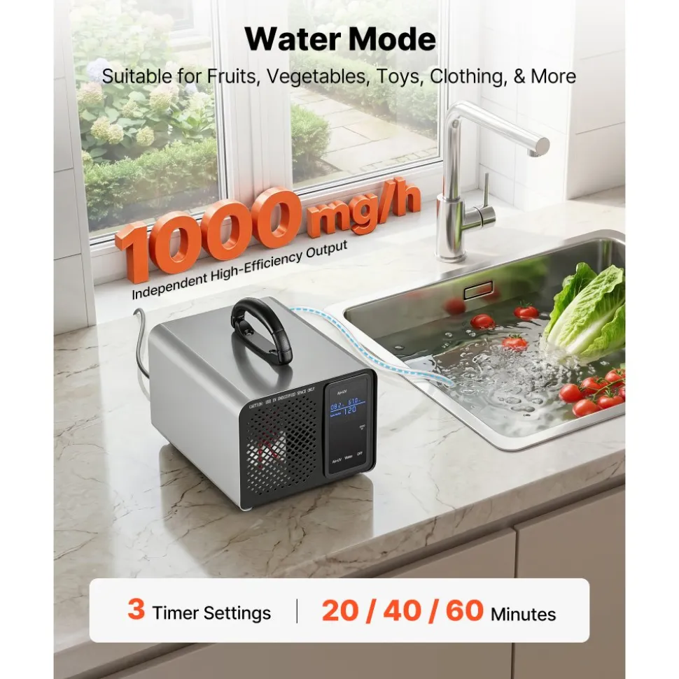 VEVOR Ozone Generator, 36000mg/h Commercial Ozone Machine, 15s Delayed Start & Timer & Rotary Encoder Knob & Odor-Treatment Cycle Mode, Industrial Deodorizer for Car, Smoke Odorss,Up to 3200 sq.ft