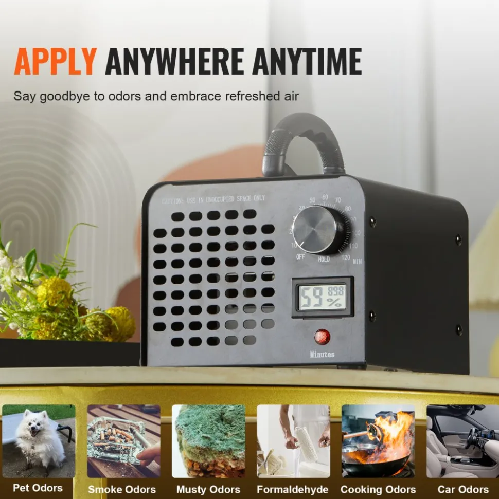 VEVOR Ozone Generator, 24000mg/h Ozone Machine Odor Remover, High Capacity Commercial/Industrial Ozone Generator Machine, Home Air Ionizers Deodorizer with 0-120 min Time Setting for Rooms, Cars, Pets