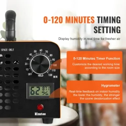 VEVOR Ozone Generator, 12000mg/h Ozone Machine Remover, High Capacity Commercial/Industrial Ozone Generator Machine, Home Air Ionizers Deodorizer with 0-120 min Time Setting for Rooms, Cars, Pets