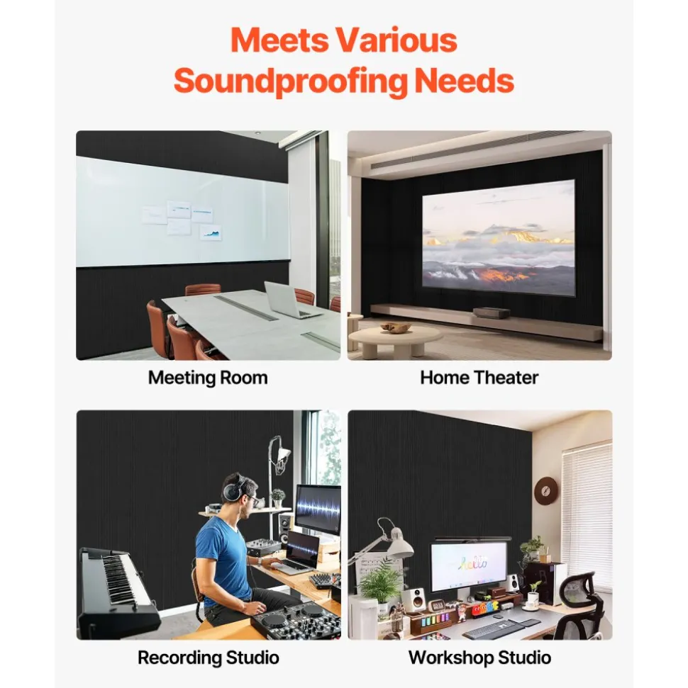 VEVOR 18 Pack Acoustic Panels with Self Adhesive, 11.8 x 11.8 x 0.4 inch Sound Proof Foam Panels, Polyester Fiber Soundproof Wall Panels High Density, for Home, Studio, Office, Theater, Black