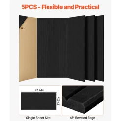 VEVOR 18 Pack Acoustic Panels with Self Adhesive, 11.8 x 11.8 x 0.4 inch Sound Proof Foam Panels, Polyester Fiber Soundproof Wall Panels High Density, for Home, Studio, Office, Theater, Black