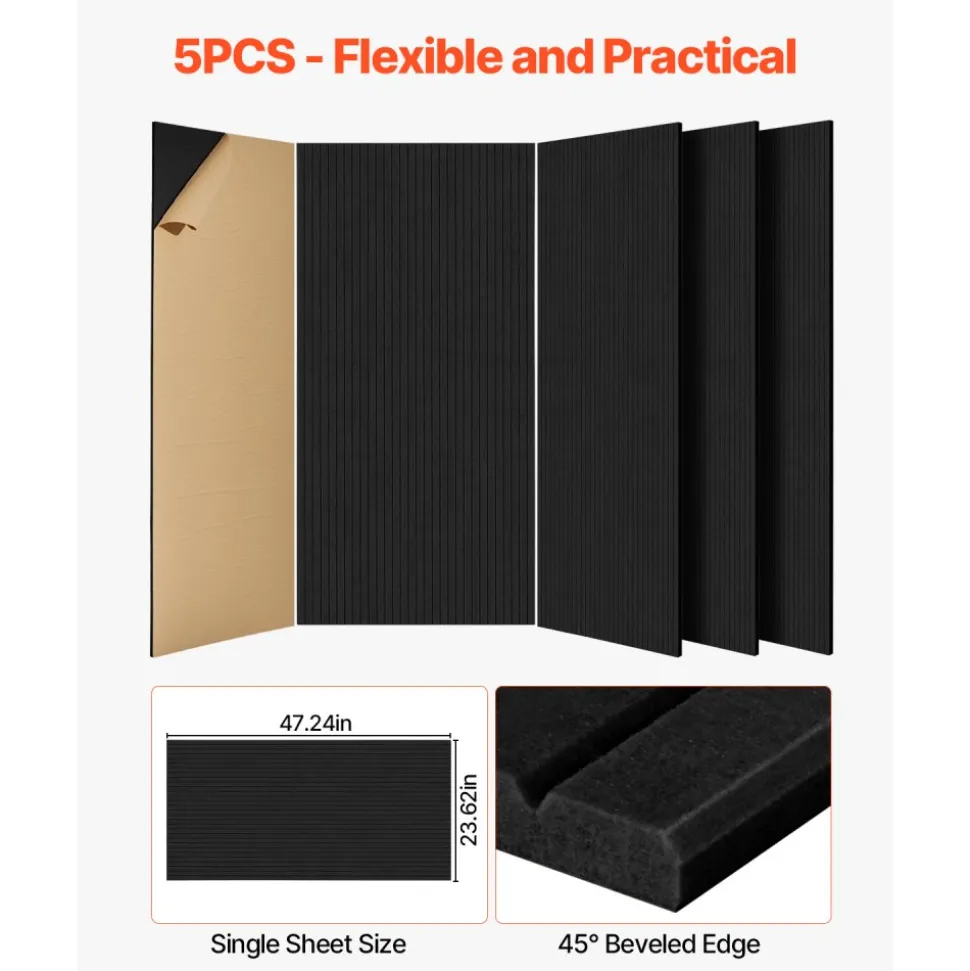 VEVOR 18 Pack Acoustic Panels with Self Adhesive, 11.8 x 11.8 x 0.4 inch Sound Proof Foam Panels, Polyester Fiber Soundproof Wall Panels High Density, for Home, Studio, Office, Theater, Black