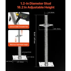 VEVOR 4-Pack Adjustable Leveling Jacks, 18.2 In Adjustable Height & 3307lbs/1500kg Total Load Capacity Scaffold Jacks Feet, Solid Carbon Steel Screw Jacks for Baker-Style Scaffolding Equipment, Silver