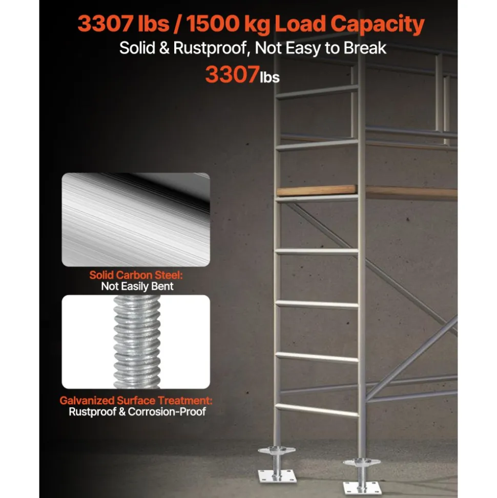 VEVOR 4-Pack Adjustable Leveling Jacks, 18.2 In Adjustable Height & 3307lbs/1500kg Total Load Capacity Scaffold Jacks Feet, Solid Carbon Steel Screw Jacks for Baker-Style Scaffolding Equipment, Silver