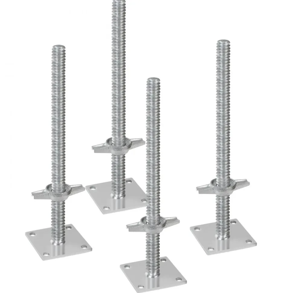 VEVOR 4-Pack Adjustable Leveling Jacks, 18.2 In Adjustable Height & 3307lbs/1500kg Total Load Capacity Scaffold Jacks Feet, Solid Carbon Steel Screw Jacks for Baker-Style Scaffolding Equipment, Silver