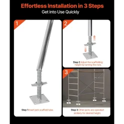 VEVOR 4-Pack Adjustable Leveling Jacks, 18.2 In Adjustable Height & 3307lbs/1500kg Total Load Capacity Scaffold Jacks Feet, Solid Carbon Steel Screw Jacks for Baker-Style Scaffolding Equipment, Silver