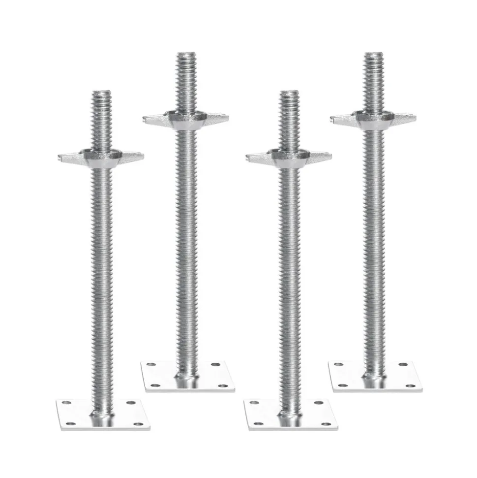 VEVOR 4-Pack Adjustable Leveling Jacks, 18.2 In Adjustable Height & 3307lbs/1500kg Total Load Capacity Scaffold Jacks Feet, Solid Carbon Steel Screw Jacks for Baker-Style Scaffolding Equipment, Silver