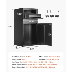 VEVOR Package Delivery Boxes for Outside, 38.6 in Mailbox for Parcel with Lock, Galvanized Steel Package Drop Box with Anti-Theft Design, Weather-Resistant Package Mailbox for Home and Office, Black