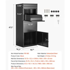 VEVOR Package Delivery Boxes for Outside, 47.2 in Mailbox for Parcel with Lock, Galvanized Steel Package Drop Box with Anti-Theft Design, Weather-Resistant Package Mailbox for Home and Office, Black