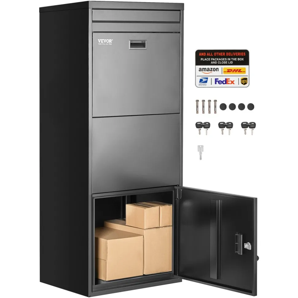 VEVOR Package Delivery Boxes for Outside, 47.2 in Mailbox for Parcel with Lock, Galvanized Steel Package Drop Box with Anti-Theft Design, Weather-Resistant Package Mailbox for Home and Office, Black