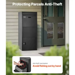 VEVOR Package Delivery Boxes for Outside, 47.2 in Mailbox for Parcel with Lock, Galvanized Steel Package Drop Box with Anti-Theft Design, Weather-Resistant Package Mailbox for Home and Office, Black
