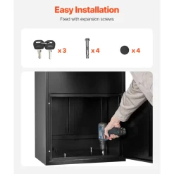 VEVOR Package Delivery Boxes for Outside, 47.2 in Mailbox for Parcel with Lock, Galvanized Steel Package Drop Box with Anti-Theft Design, Weather-Resistant Package Mailbox for Home and Office, Black