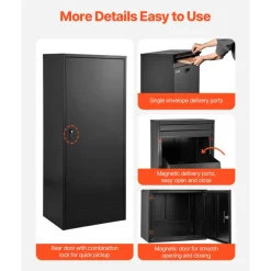 VEVOR Package Delivery Boxes for Outside, 47.2 in Mailbox for Parcel with Lock, Galvanized Steel Package Drop Box with Anti-Theft Design, Weather-Resistant Package Mailbox for Home and Office, Black