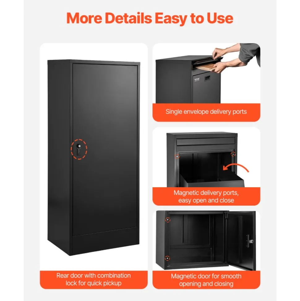 VEVOR Package Delivery Boxes for Outside, 47.2 in Mailbox for Parcel with Lock, Galvanized Steel Package Drop Box with Anti-Theft Design, Weather-Resistant Package Mailbox for Home and Office, Black
