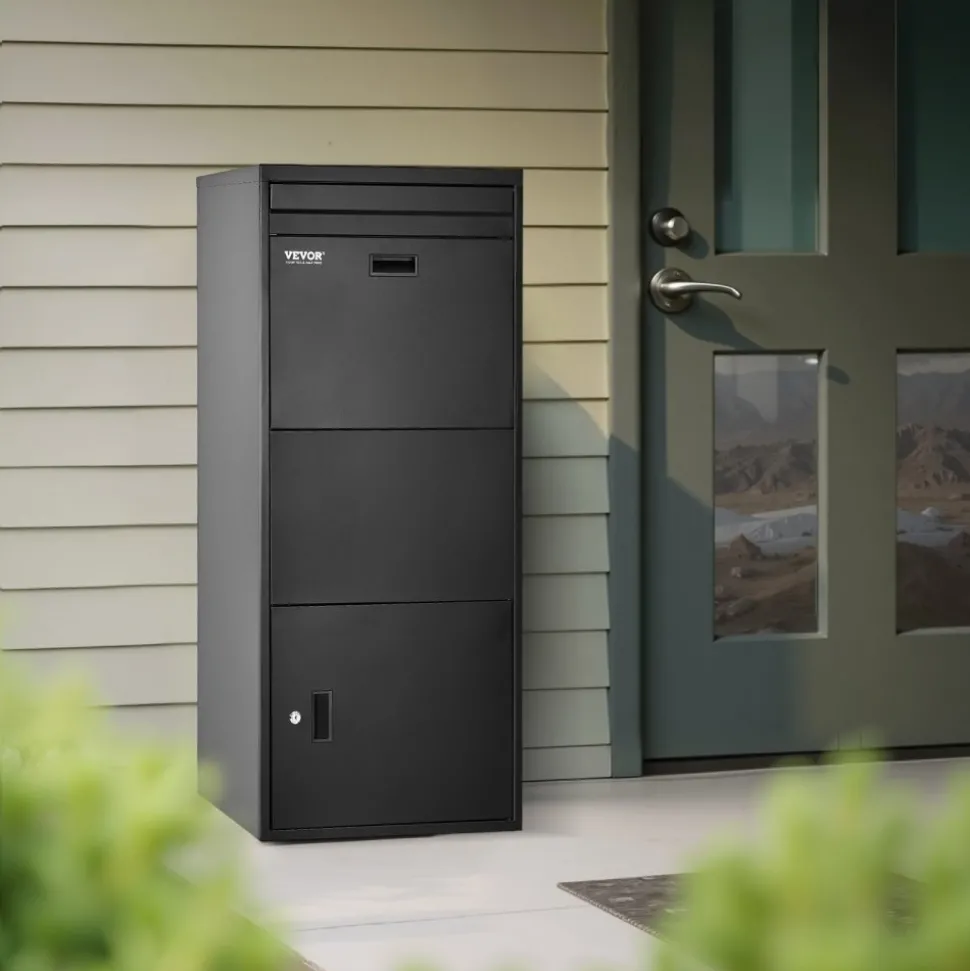 VEVOR Package Delivery Boxes for Outside, 47.2 in Mailbox for Parcel with Lock, Galvanized Steel Package Drop Box with Anti-Theft Design, Weather-Resistant Package Mailbox for Home and Office, Black