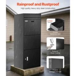 VEVOR Package Delivery Boxes for Outside, 47.2 in Mailbox for Parcel with Lock, Galvanized Steel Package Drop Box with Anti-Theft Design, Weather-Resistant Package Mailbox for Home and Office, Black