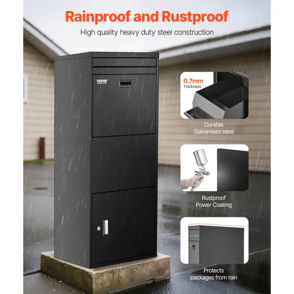 VEVOR Package Delivery Boxes for Outside, 47.2 in Mailbox for Parcel with Lock, Galvanized Steel Package Drop Box with Anti-Theft Design, Weather-Resistant Package Mailbox for Home and Office, Black