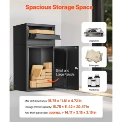 VEVOR Package Delivery Boxes for Outside, 35.8 in Mailbox for Parcel with Lock, Galvanized Steel Package Drop Box with Anti-Theft Design, Weather-Resistant Package Mailbox for Home and Office, Black