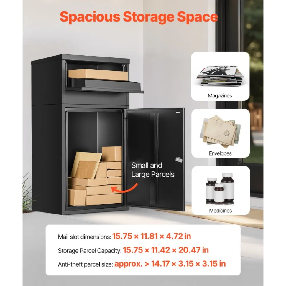 VEVOR Package Delivery Boxes for Outside, Extra Large Mailbox with Coded Lock, Galvanized Steel Wall Mounted Mailboxes 17.3"x13.8"x22.8", Anti-Theft Baffle, IPX3 Waterproof for Porch, Curbside