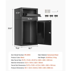 VEVOR Package Delivery Boxes for Outside, 35.8 in Mailbox for Parcel with Lock, Galvanized Steel Package Drop Box with Anti-Theft Design, Weather-Resistant Package Mailbox for Home and Office, Black