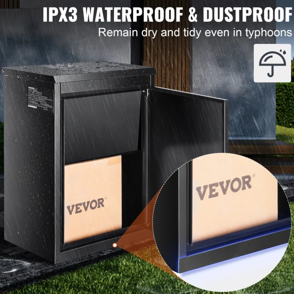 VEVOR Package Delivery Boxes for Outside 15.4" x 10.6" x 20.5", Galvanized Steel Wall Mount Mailbox with Coded Lock, Anti-Theft Baffle, IPX3 Waterproof Lockable Large Mail Box for Porch, Curbside
