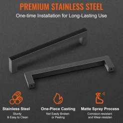 VEVOR 30 Pack Cabinet Pulls, 6.3 inch /160mm Center to Center Slim Square Kitchen Cabinet Drawer, Stainless Steel Modern Kitchen Cupboard Door Handles for Kitchen Bathroom Bar Hardware Matte Black