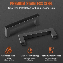 VEVOR 10 Pack Cabinet Pulls, 3in / 76mm Center to Center Slim Square Kitchen Cabinet Drawer, Stainless Steel Modern Kitchen Cupboard Door Handles for Kitchen Bathroom Bar Hardware Matte Black